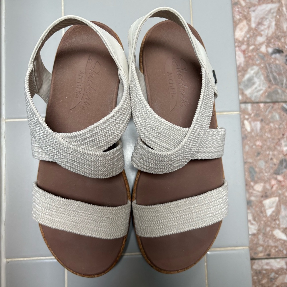 Skechers Arch Fit Cream Strappy Sandals